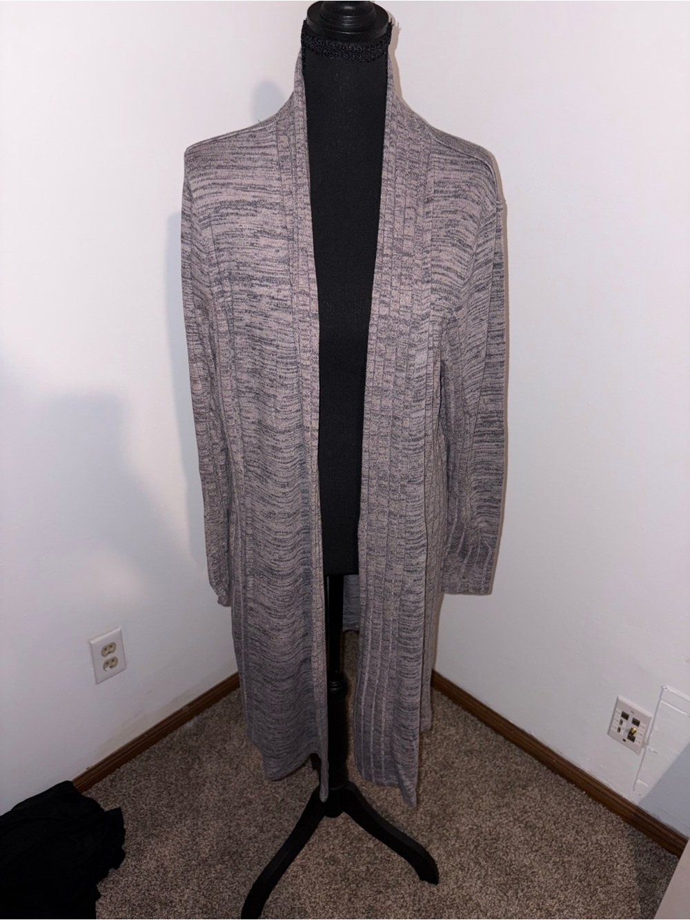 Laila Jayde Gray Heather Open-Front Longline Cardigan
